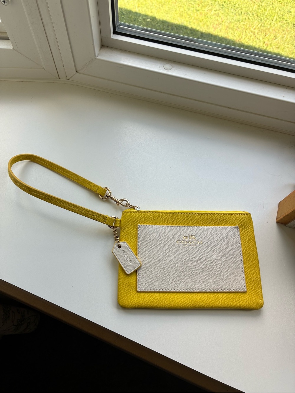 Coach Colorblock Leather Corner Zip Wristlet Yellow